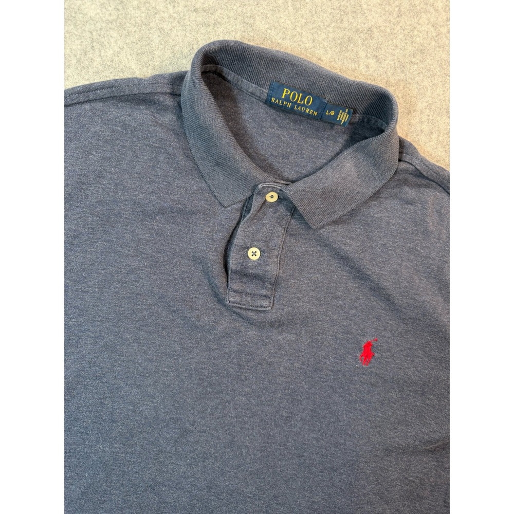 Polo Ralph Lauren Mens Short Sleeve Polo Shirt Heather Navy Blue Red Pony L